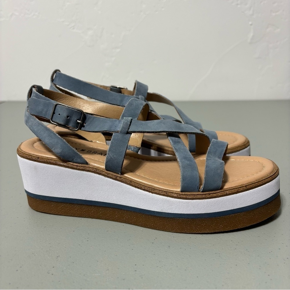 Lucky Brand Blue Platform Wedge Sandals Ankle Buckle Strap Size 7M